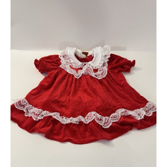 Beautiful Vintage Baby Girls 3-6M Christmas or Valentine Dress, White Trim Lace - Picture 2 of 3